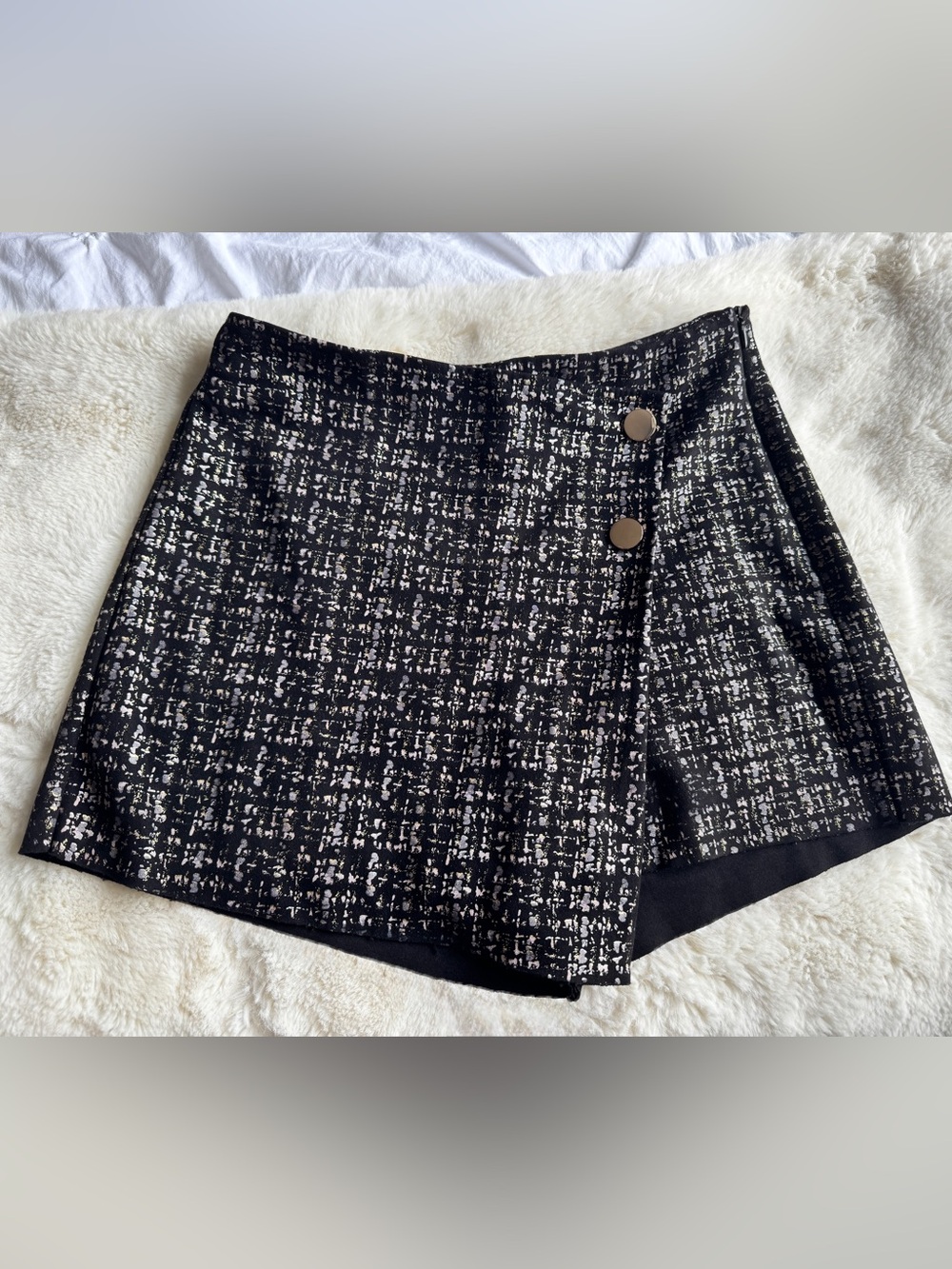 Zara Black & White Tweed Skort with Button Detail